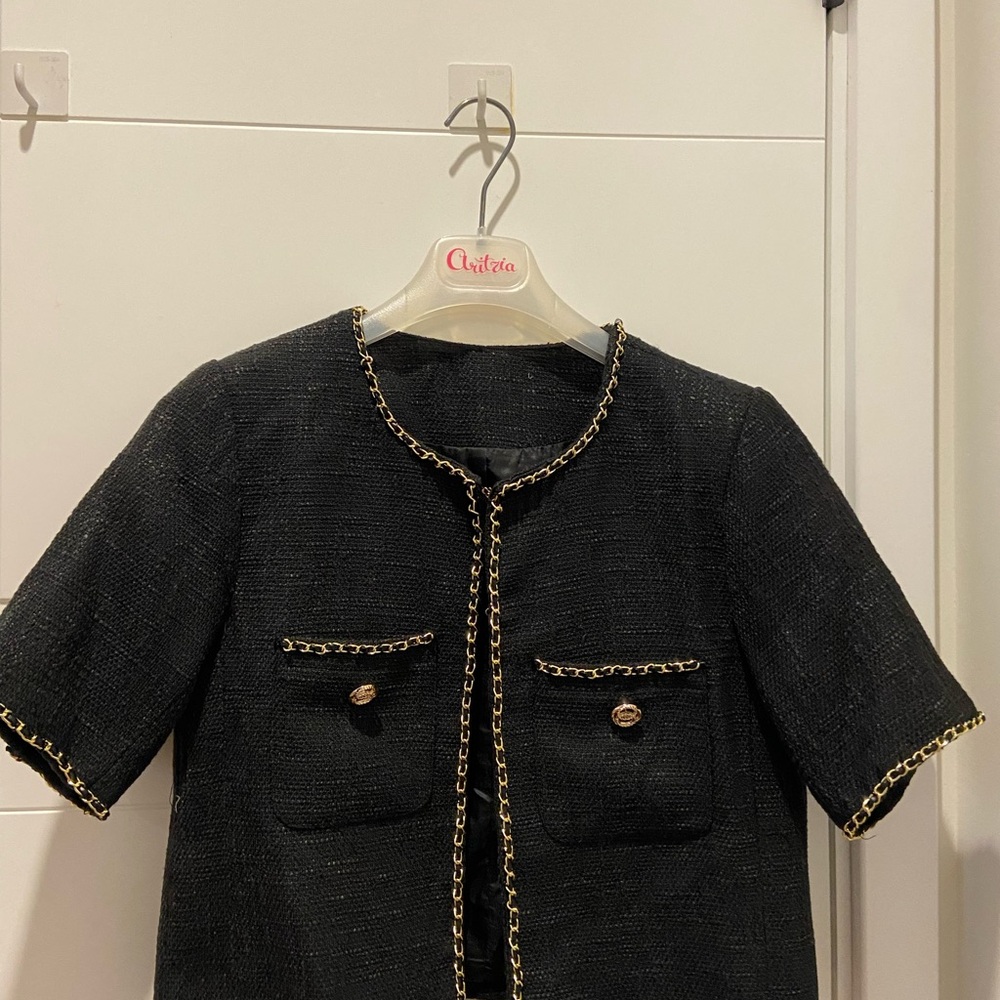 Black Short Sleeve Jacket with Gold Accents